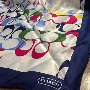 Coach Colorful 100% Silk Scarf with Navy Border